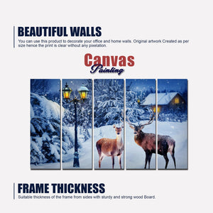 Deer in Snowy Forest Canvas Wall Painting Set of Five