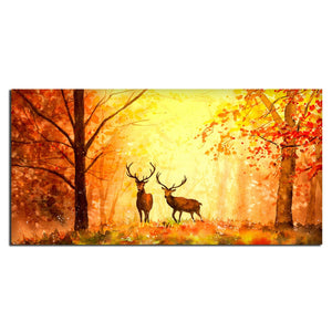 Deer in Autumn Forest Premium Canvas Wall Painting