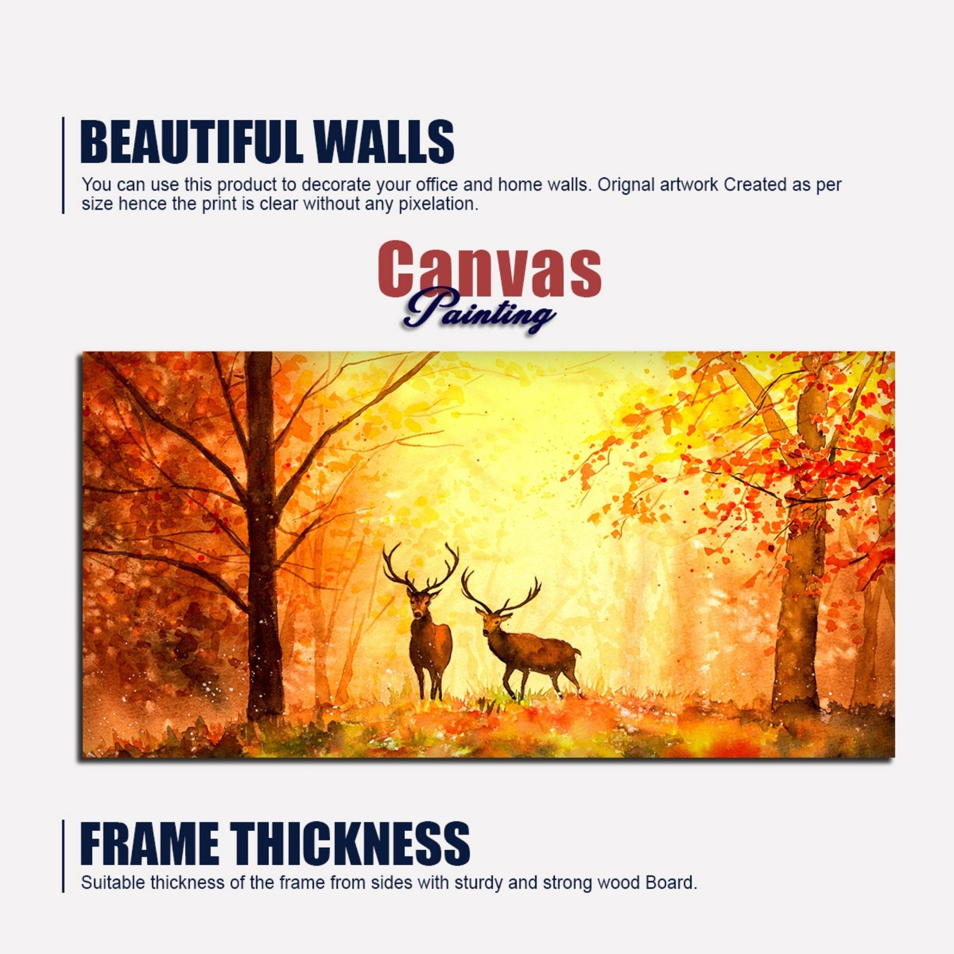 Deer in Autumn Forest Premium Canvas Wall Painting