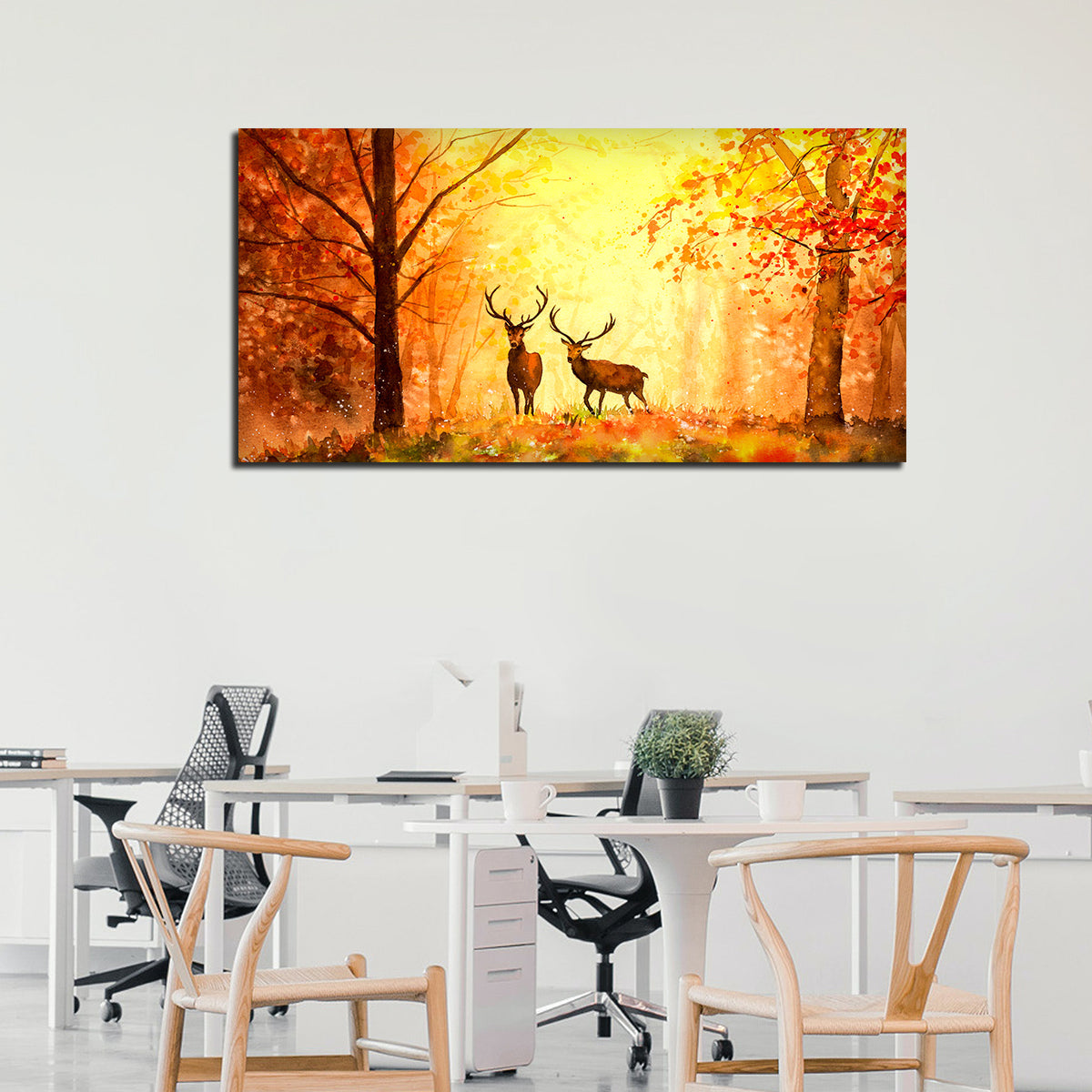 Deer in Autumn Forest Premium Canvas Wall Painting