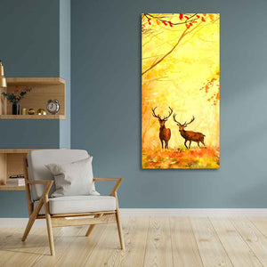 Deer in Autumn Forest Vertical Canvas Wall Painting