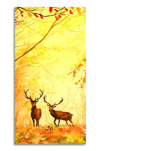 Deer in Autumn Forest Vertical Canvas Wall Painting