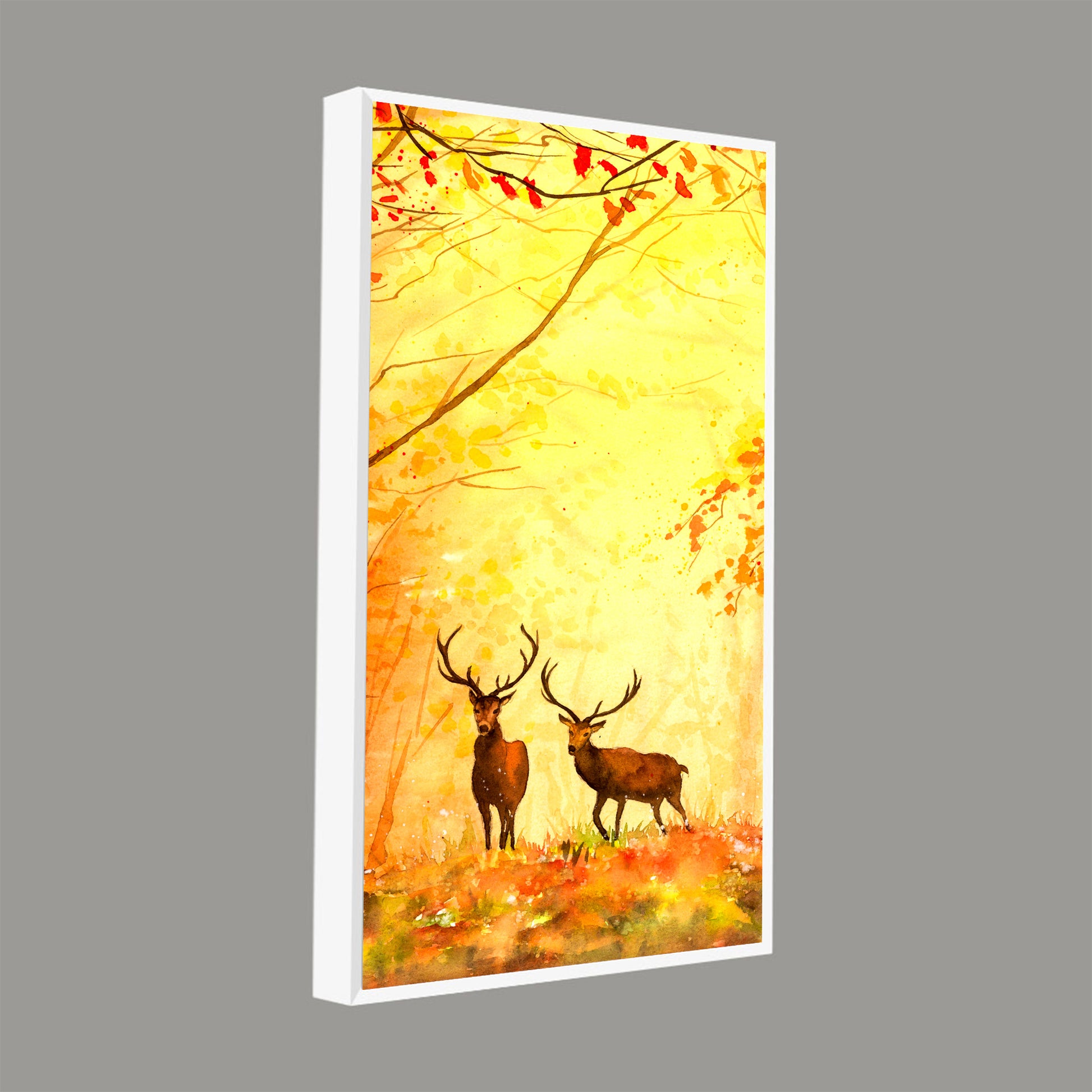 Deer in Autumn Forest Vertical Canvas Wall Painting