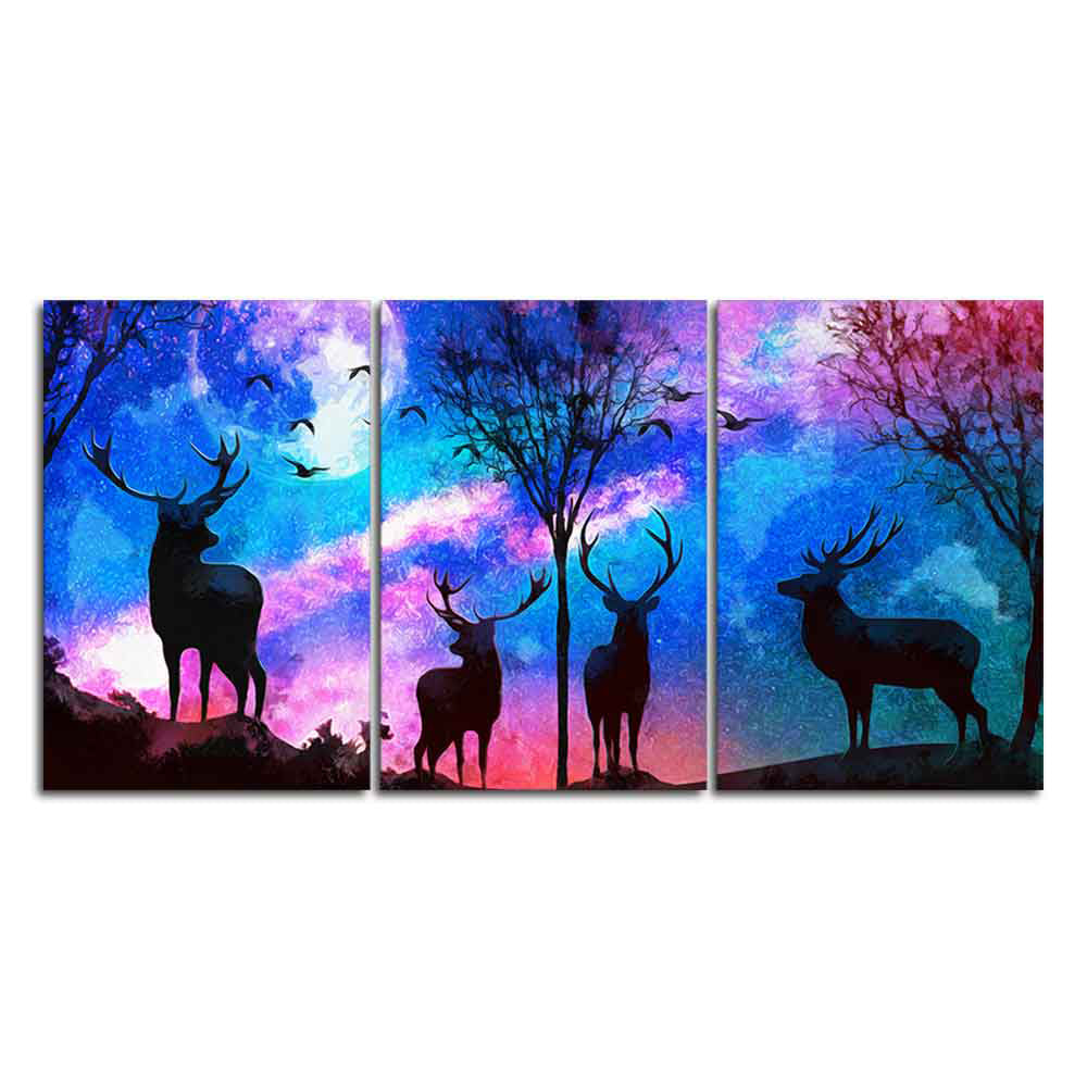 Deer in Forest Canvas Wall Painting of 3 Pieces