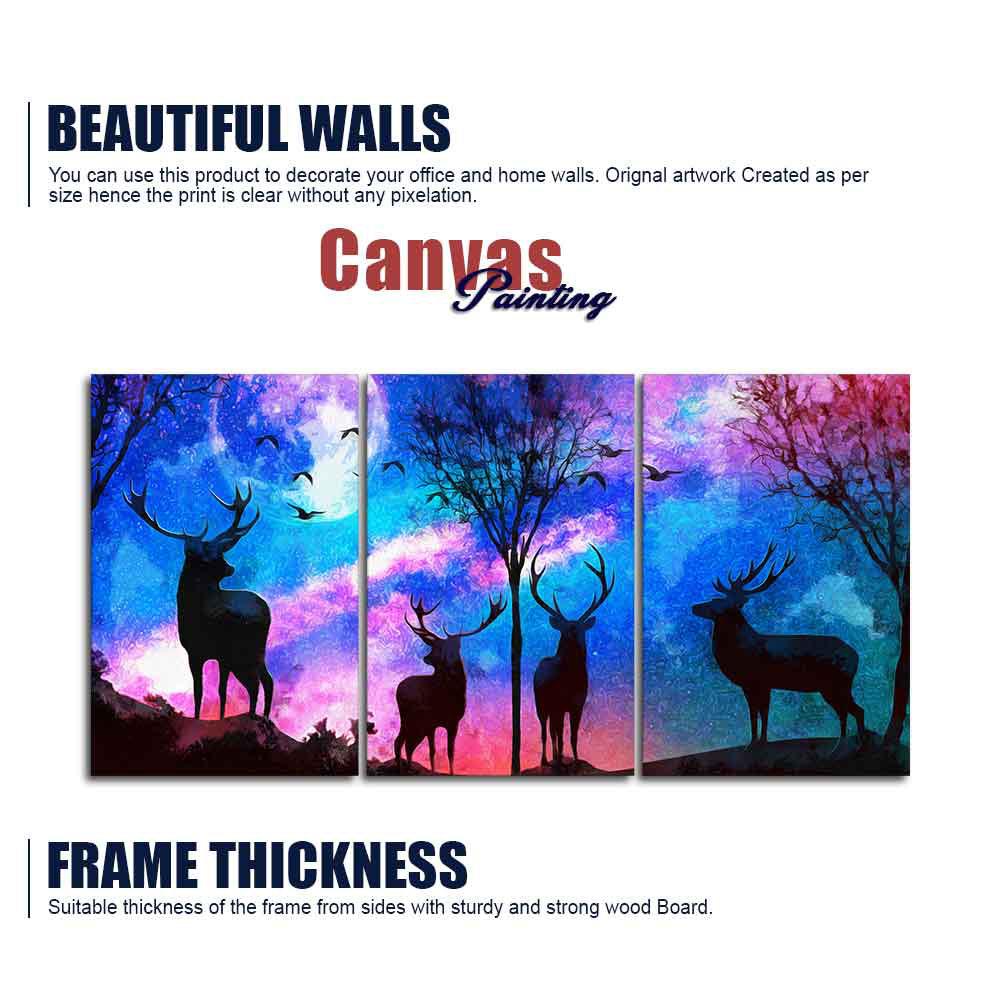 Deer in Forest Canvas Wall Painting of 3 Pieces