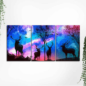 Deer in Forest Canvas Wall Painting of 3 Pieces