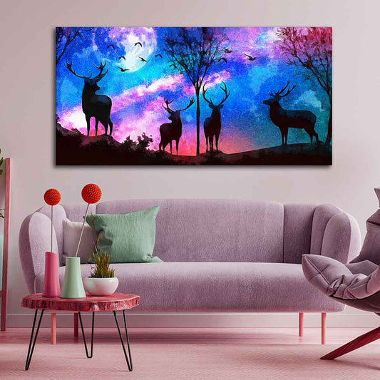 Deer Silhouette Colorful Sky Wall Painting