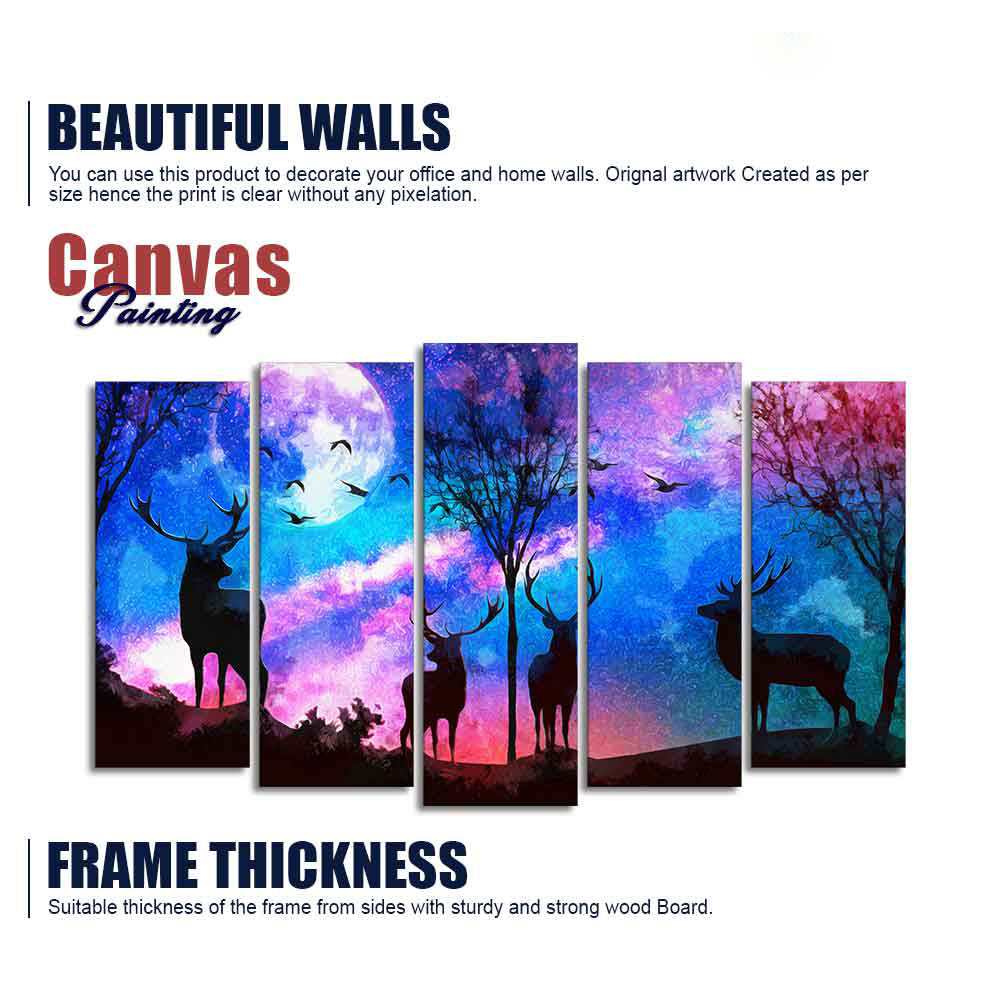 Deer Silhouette Colorful Sky Wall Painting of Five Pieces Set