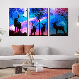 Deer Silhouette Floating Canvas Wall Painting Set of Three