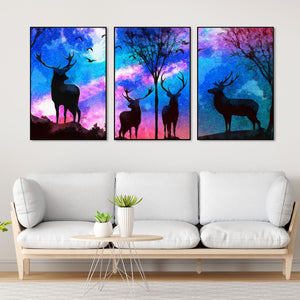 Deer Silhouette Floating Canvas Wall Painting Set of Three