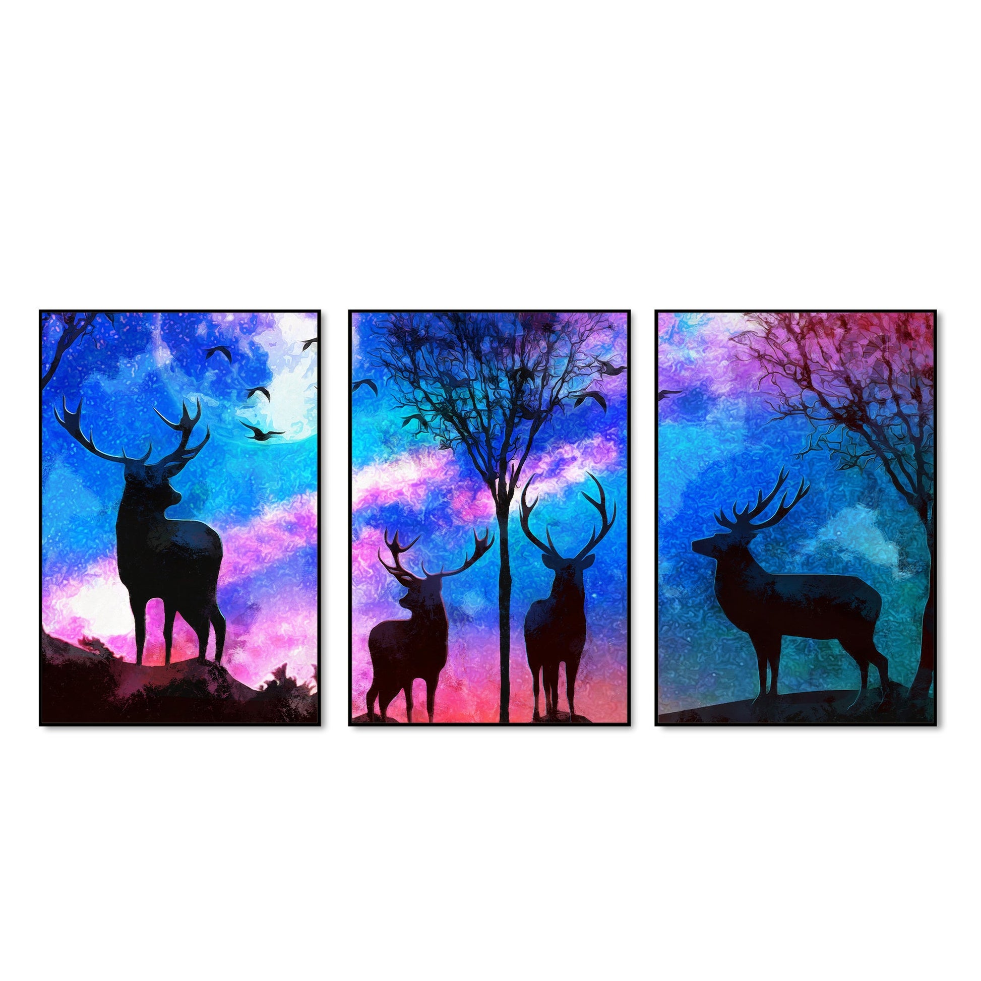 Deer Silhouette Floating Canvas Wall Painting Set of Three