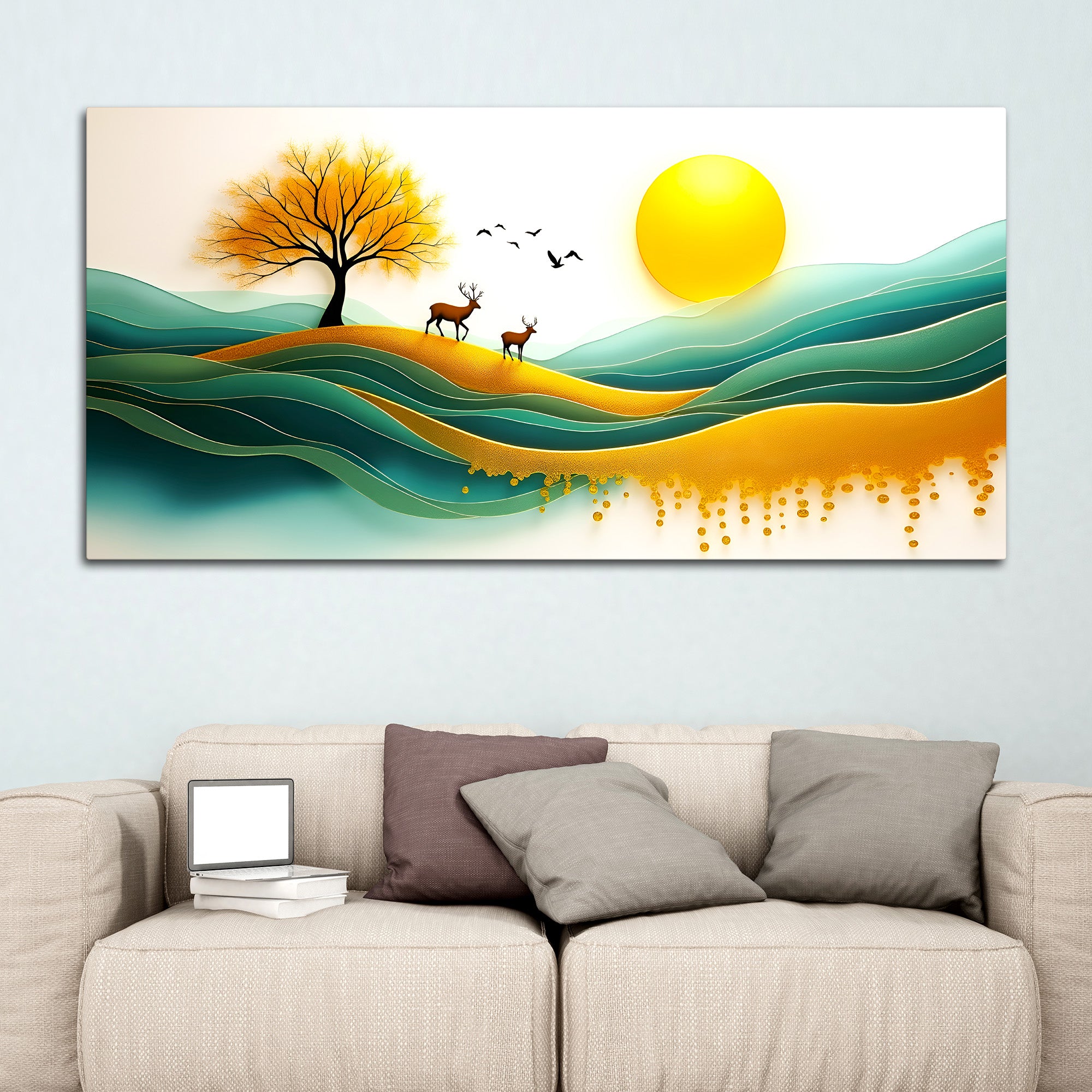 Deer Sunrise Landscape Wall Painting for Home & Office