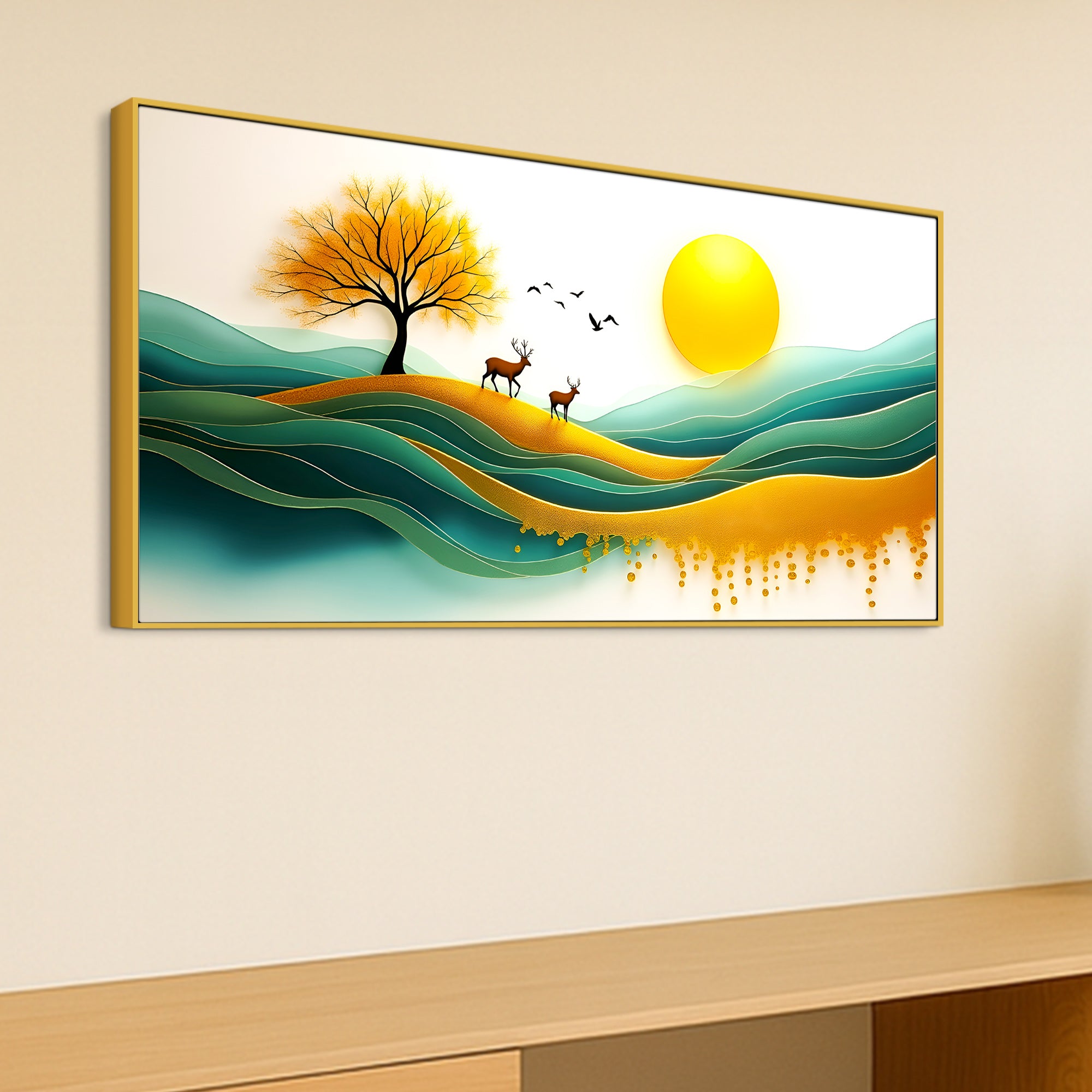 Deer Sunrise Landscape Wall Painting for Home & Office