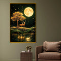 Deer Under Moonlight Floating Frame Crystal Wall Painting