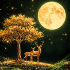 Deer Under Moonlight Floating Frame Crystal Wall Painting