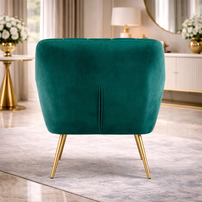Dense Padded Bright Green Comfy Velvet Accent Chair