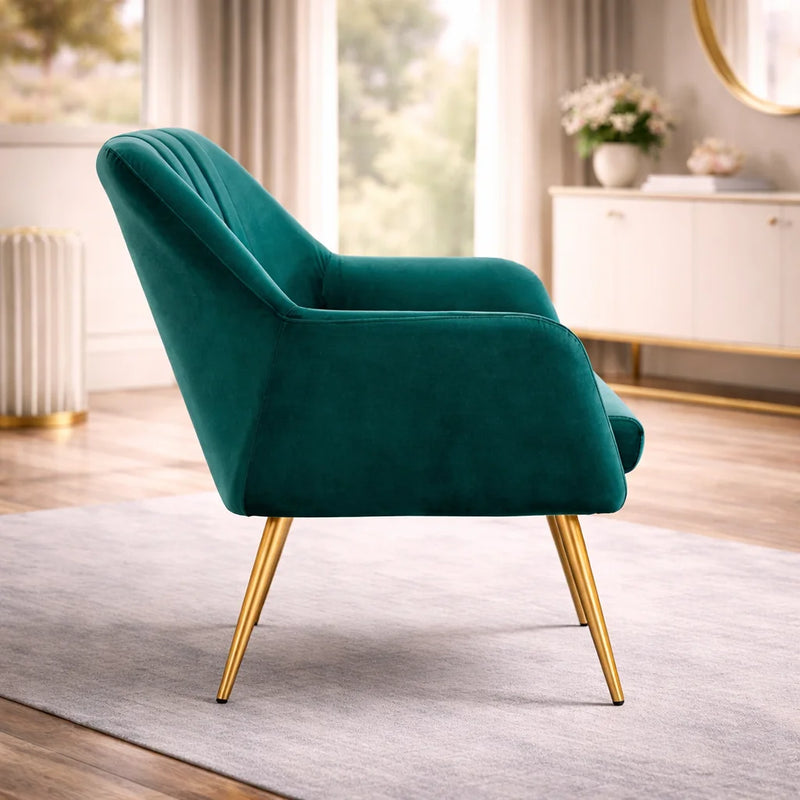 Dense Padded Bright Green Comfy Velvet Accent Chair