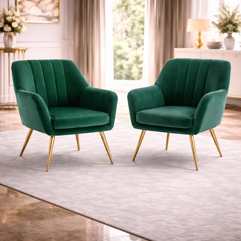 Dense Padded Bright Green Comfy Velvet Accent Chair