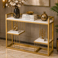 Designer 3-Tier White Faux Marble Golden Console Table