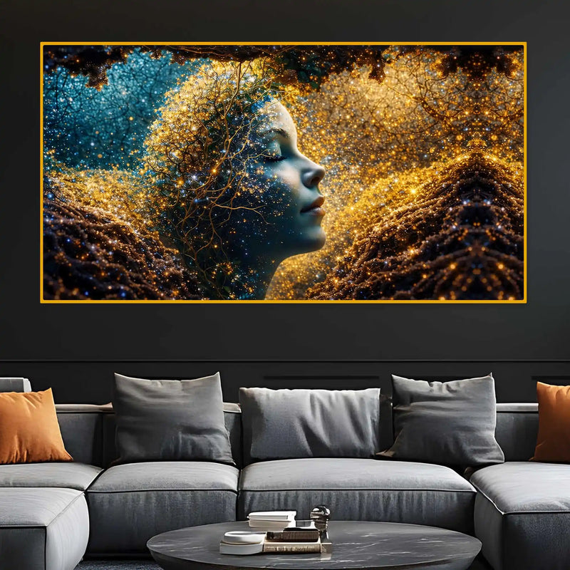 Designer Artistic Female Face Crystal Glass Wall Painting for Elegant Interior Décor