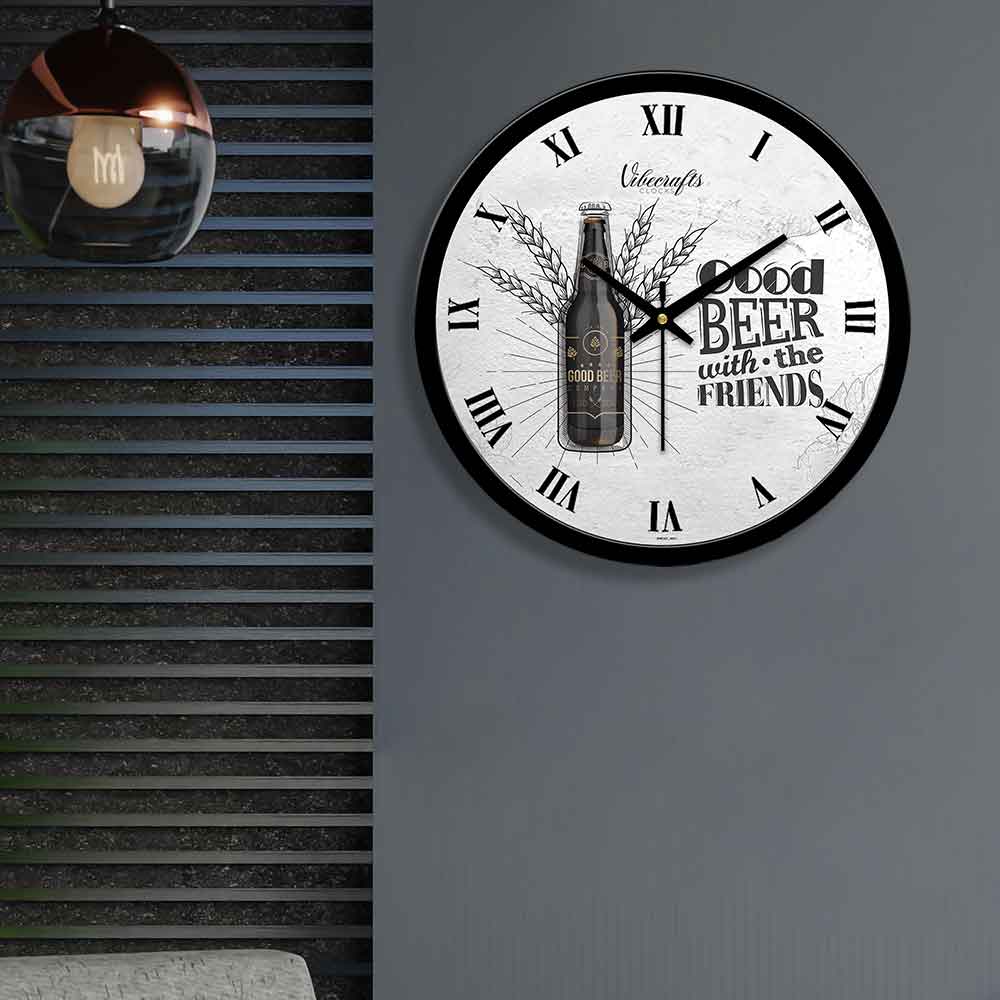 Designer Beer Bottle Print With Wheat Wall Clock for Living Room