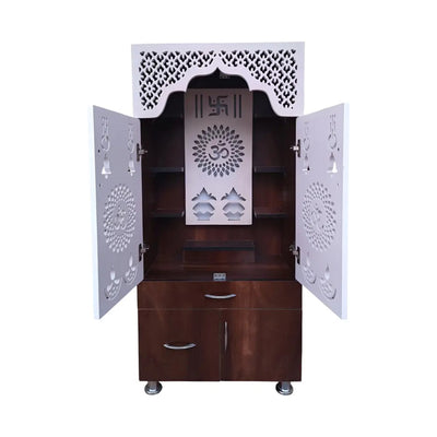 designer-brown-white-wooden-temple-with-swastik-om-led-back-panel-spacious-storage-cabinet-for-home-office