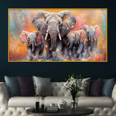 Designer Colorful Elephant Crystal Glass Wall Painting for Artistic Home Décor