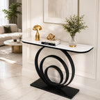 Designer Console Table with Unique Black Circular Ring Base