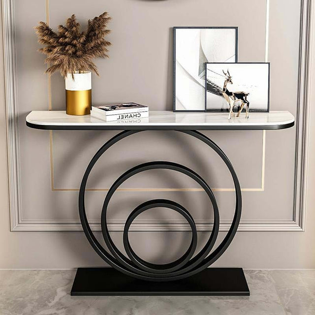 Designer Console Table with Unique Black Circular Ring Base