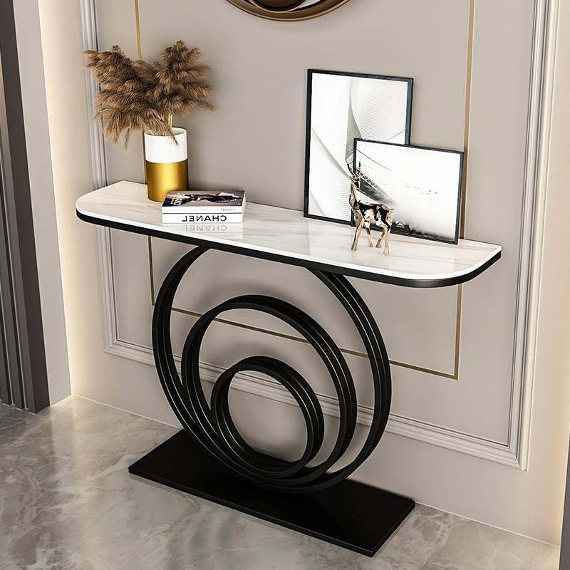Designer Console Table with Unique Black Circular Ring Base