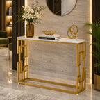 Designer Console Table with Unique Gold Frame and Marble Surface