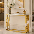 Designer Console Table with Unique Gold Frame and Marble Surface