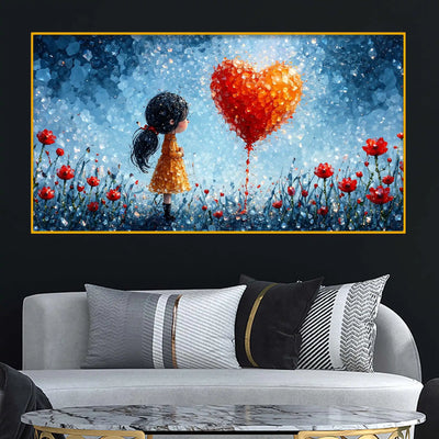 Designer Cute Girl with Heart Crystal Glass Wall Painting for Modern Wall Décor