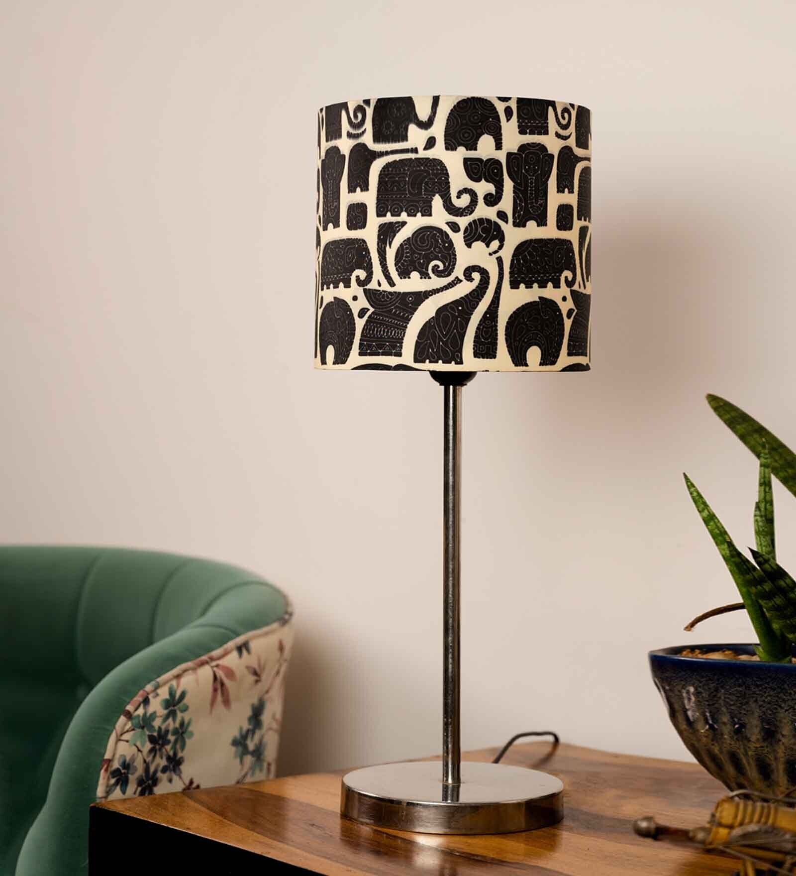 Designer Elephant Shade Table Lamp with Silver Finish Base