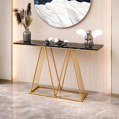 Designer Faux Black Marble V Shape Console Table