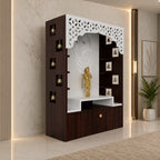 Designer Floor Pooja Mandir with LED Panel and Krishna Theme