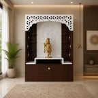 Designer Floor Pooja Mandir with LED Panel and Krishna Theme