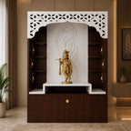 Designer Floor Pooja Mandir with LED Panel and Krishna Theme