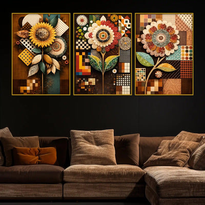 designer-floral-mosaic-pattern-floating-frame-crystal-wall-painting-set-of-3