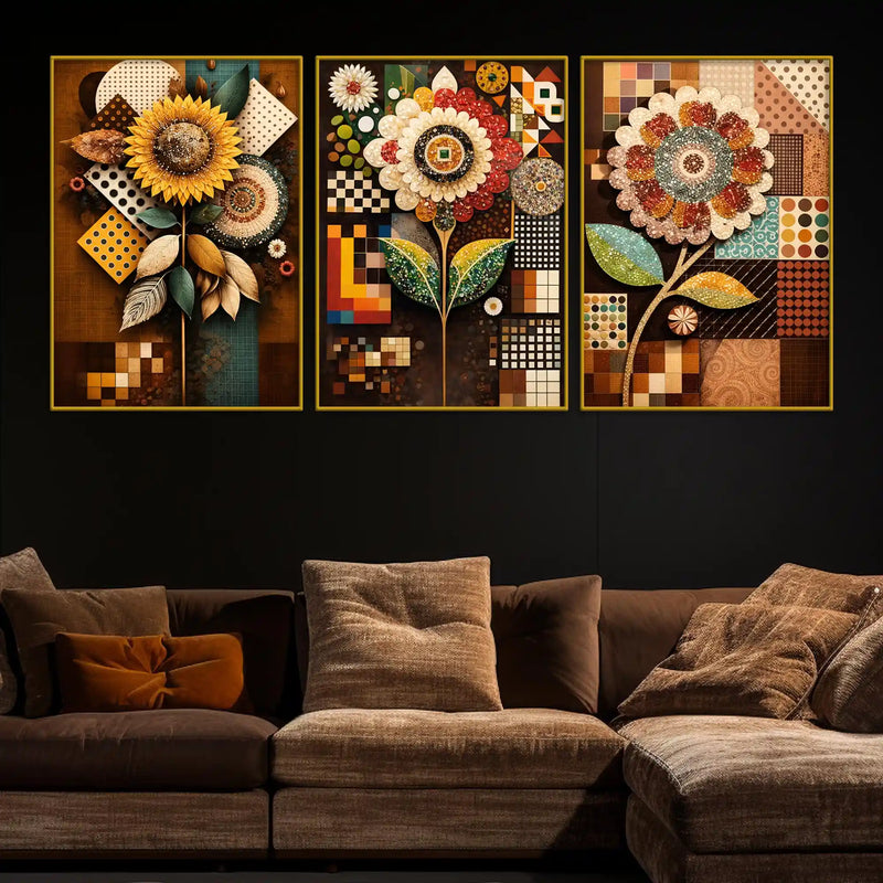 designer-floral-mosaic-pattern-floating-frame-crystal-wall-painting-set-of-3