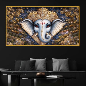 Designer Ganesh Ji Crystal Glass Wall Painting for Luxury Living Room