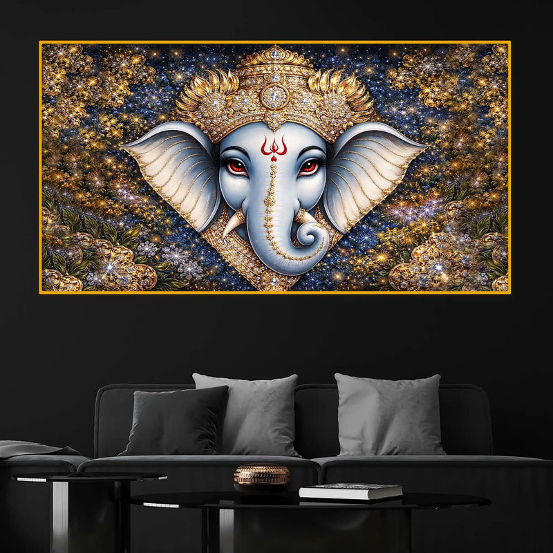 Designer Ganesh Ji Crystal Glass Wall Painting for Luxury Living Room