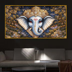 Designer Ganesh Ji Crystal Glass Wall Painting for Luxury Living Room