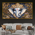 Designer Ganesh Ji Crystal Glass Wall Painting for Luxury Living Room