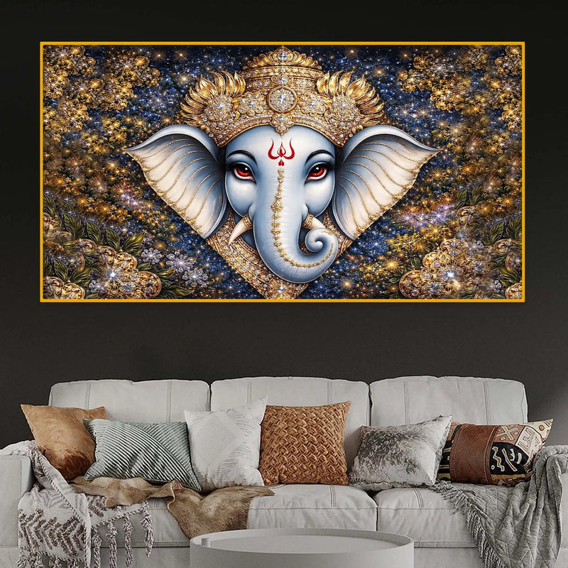 Designer Ganesh Ji Crystal Glass Wall Painting for Luxury Living Room