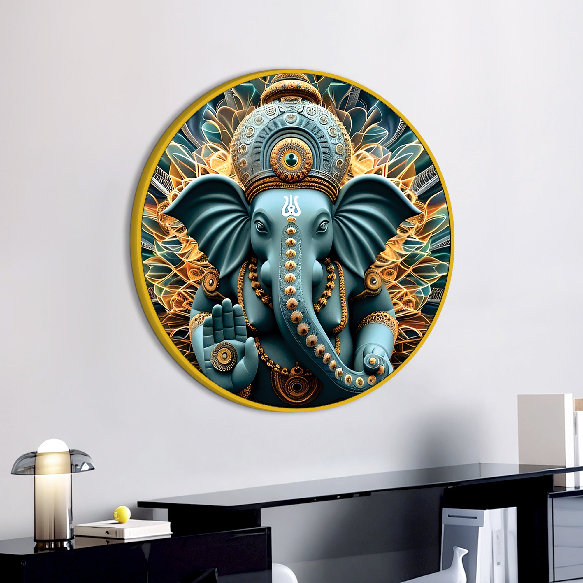 Designer Ganesha Round Spiritual Wall Painting