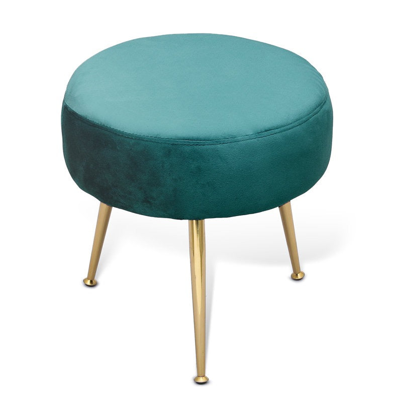 Designer Green Velvet Vanity Seat with Sturdy Golden Legs