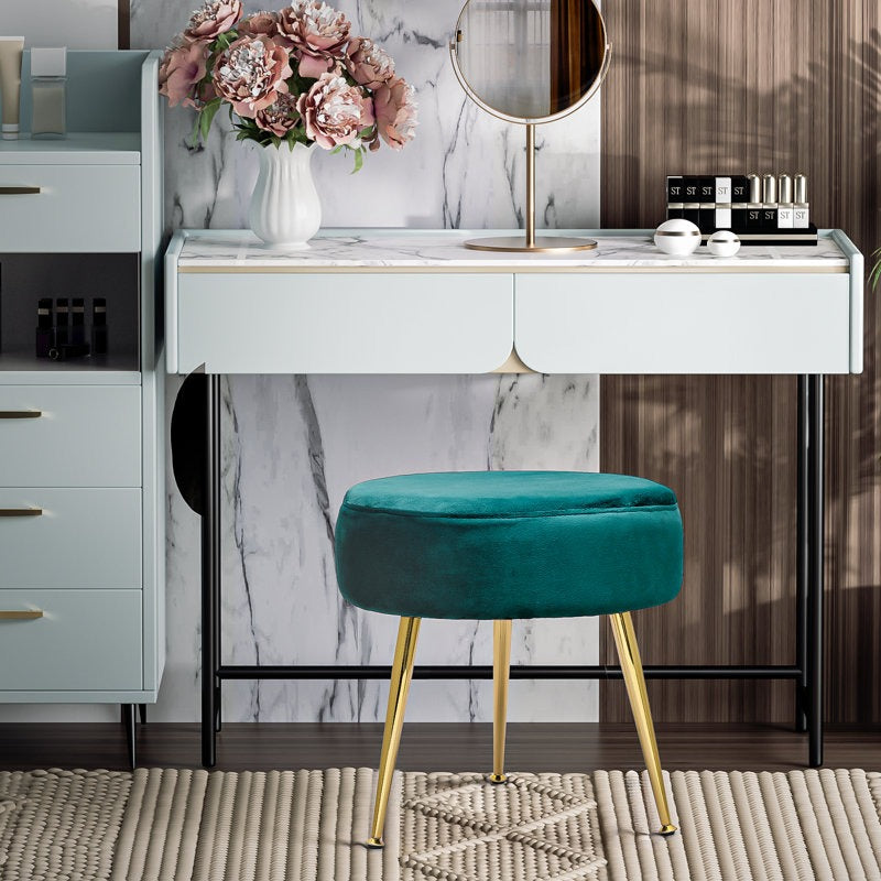 Designer Green Velvet Vanity Seat with Sturdy Golden Legs