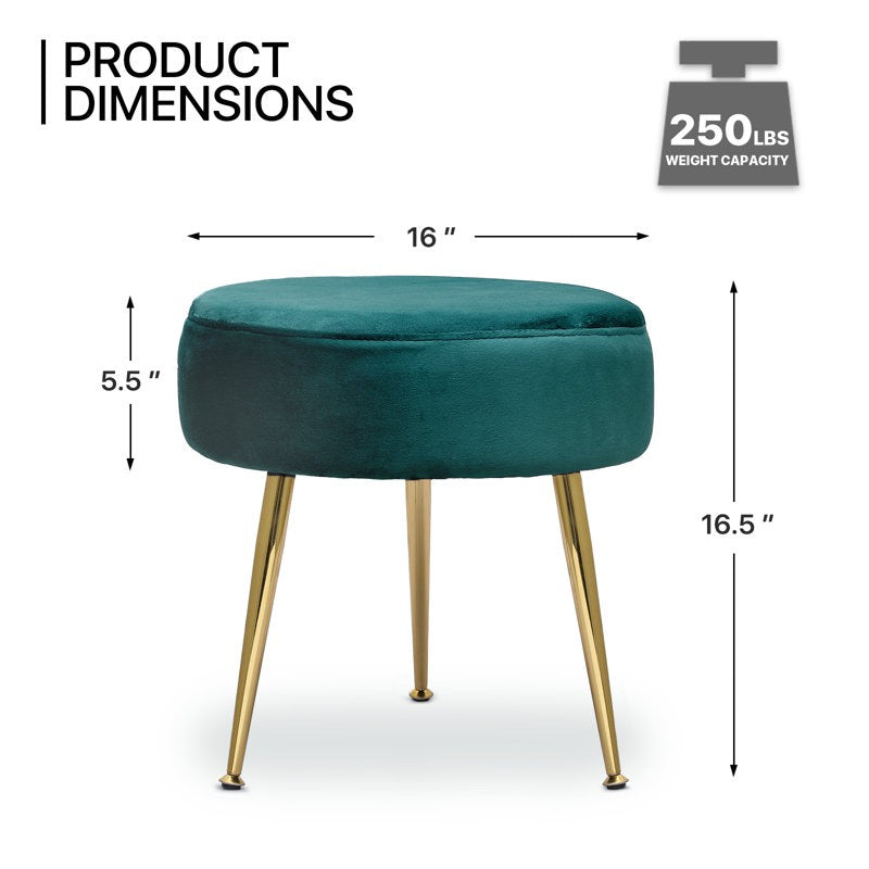 Designer Green Velvet Vanity Seat with Sturdy Golden Legs