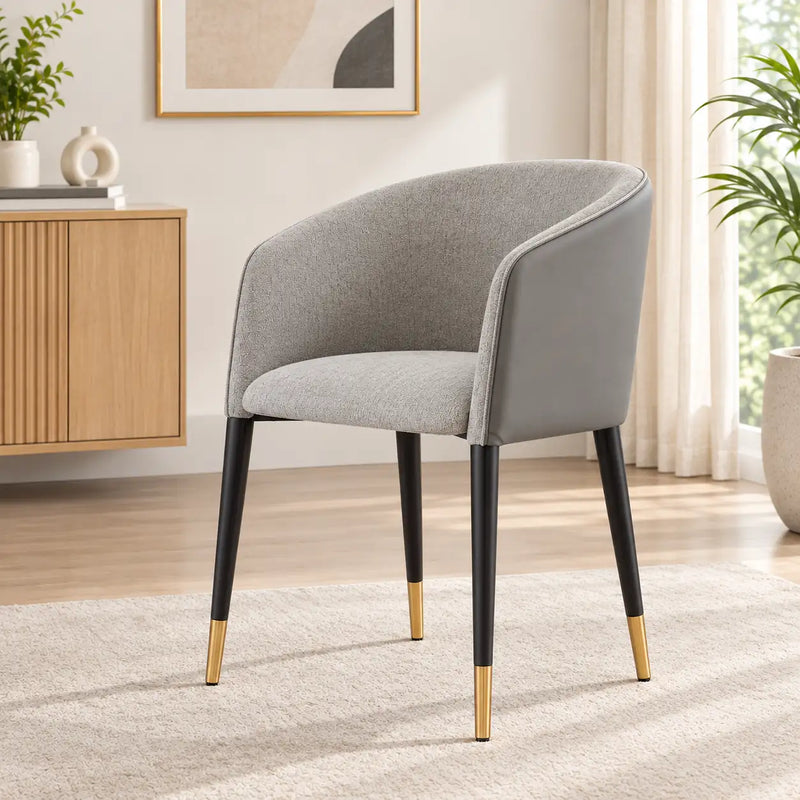 Designer Grey Barrel Lounge Chair with Black & Gold Legs